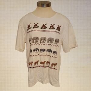 Safari Animal Embroidered Graphic Tee Alfred Dunner Petite M 90s White Top